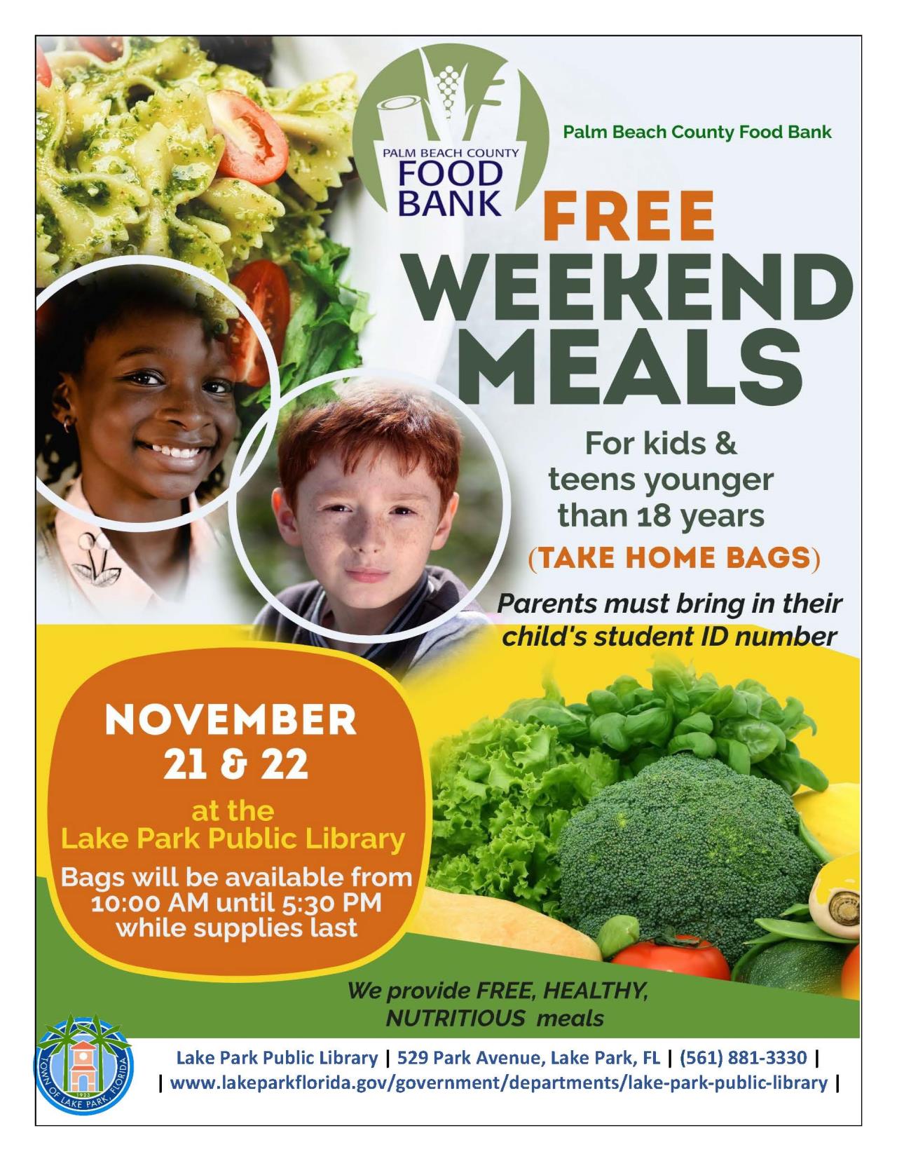 Thanksgiving Week PBC Food Bank Weekend Meals for Kids