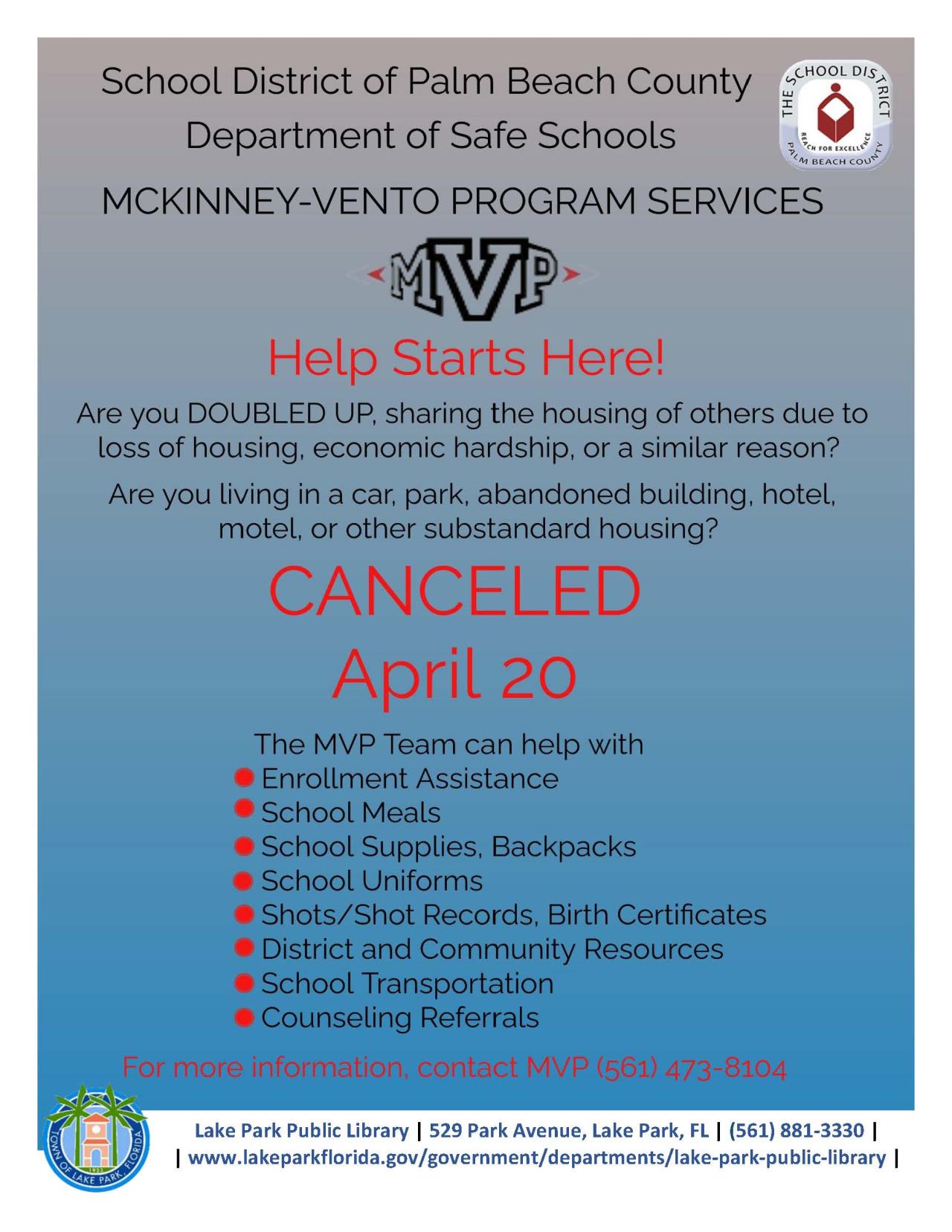 MVP Services Canceled April20