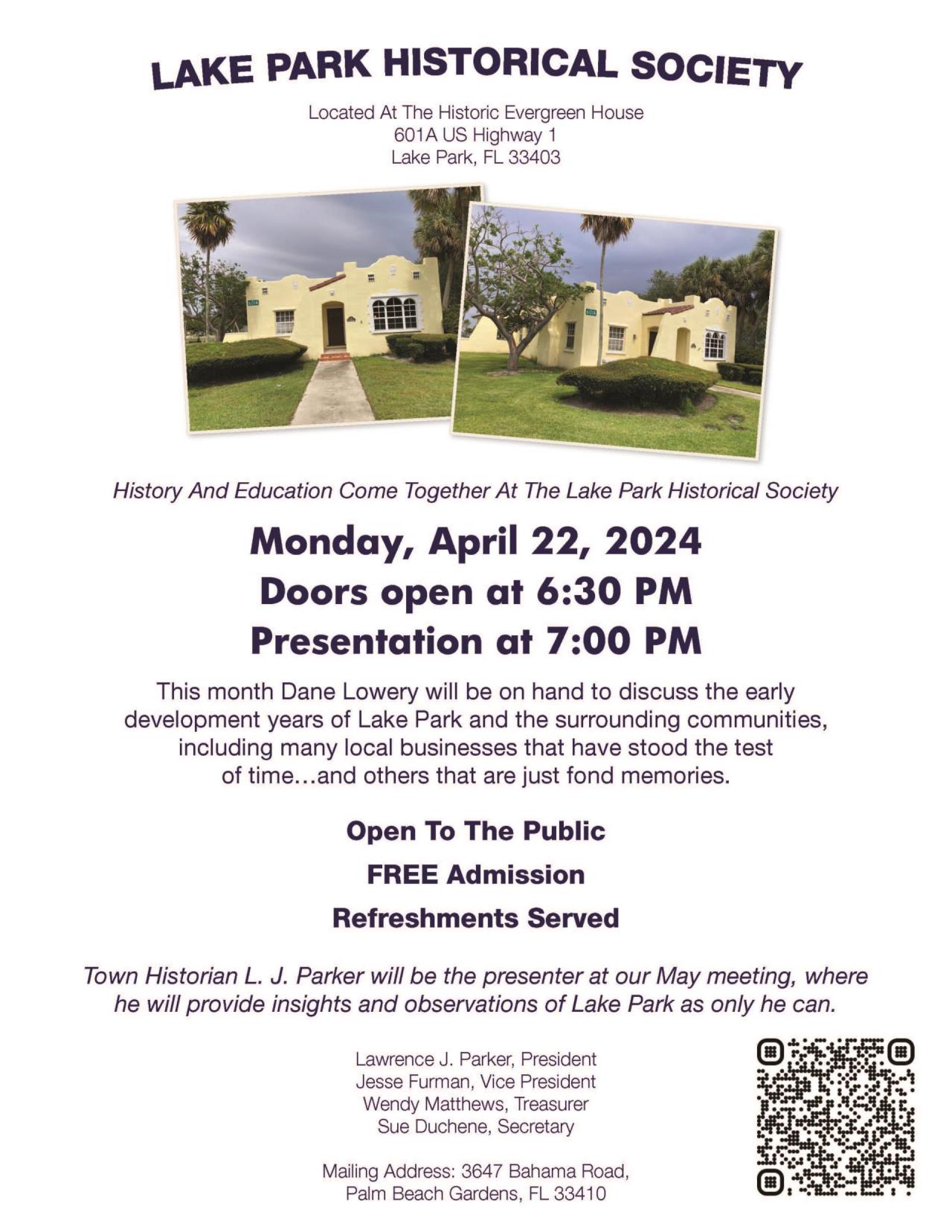 Lake Park Historical Society_April