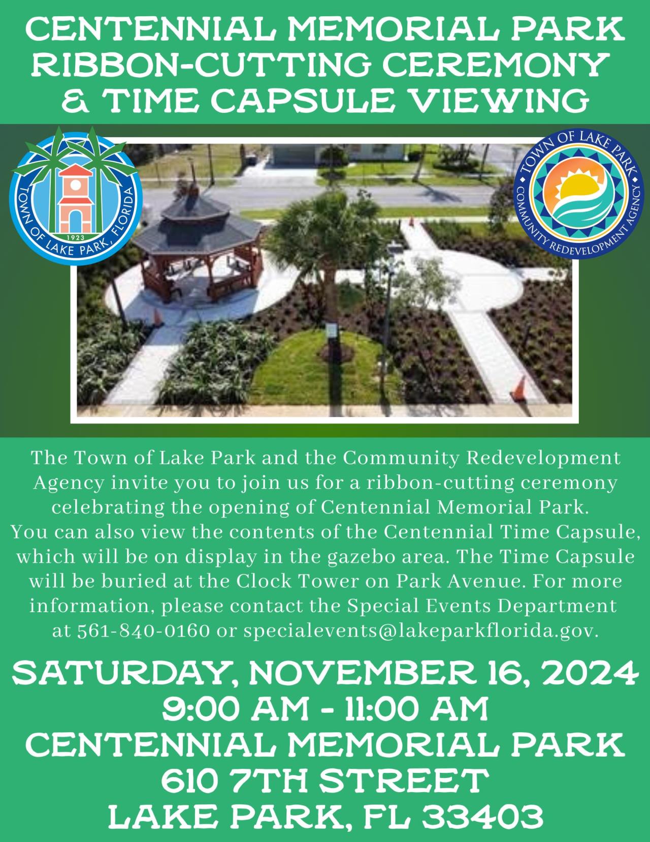 Centennial Memorial Park Ribbon-Cutting Ceremony Flyer