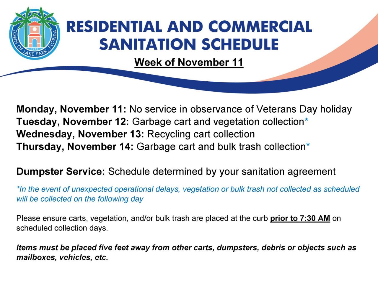 NOVEMBER 11_SANITATION SCHEDULE UPDATE